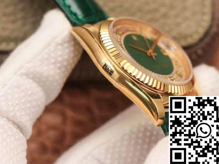 Diamond Rolex Replica dial 36mm Day-Date Gold Gypsophila watch Green Enamel 0713